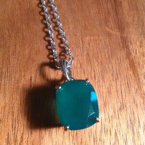 Verde Onyx Sterling Silver Pendant Stainless Steel Necklace